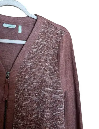 LOGO Lounge Cardigan Womens Medium Multicolor Lace Hem Stretch Zippered Sweater