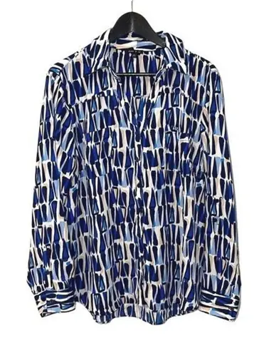 Sami & Jo Womens Button Down Shirt Long Sleeve Top Geometric Abstract Blue XL - Image 1