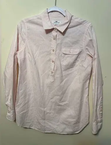 Vineyard Vines  Striped Popover Half Button Pink And‎ White Stripe Tunic Size 6