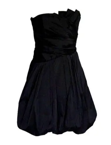 Betsy and Adam Taffeta Strapless Pleated 6 Mini Cocktail Dress Bubble Hem Black