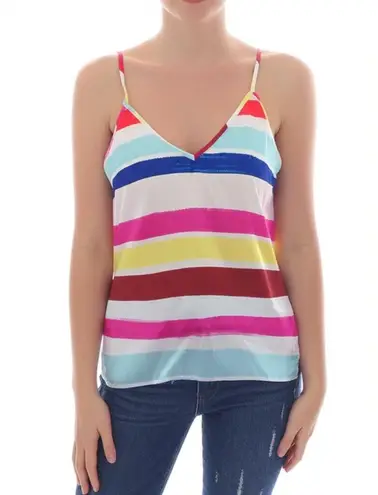 Never Fully Dressed Suki Striped Cami Lightweight Silky Rainbow Stripe US 4 New Blue