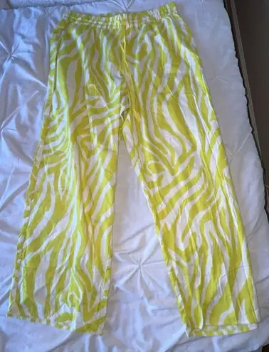 Anthropologie NWOT  Neon Yellow Zebra Animal Print Pajama Pants  SIZE LARGE