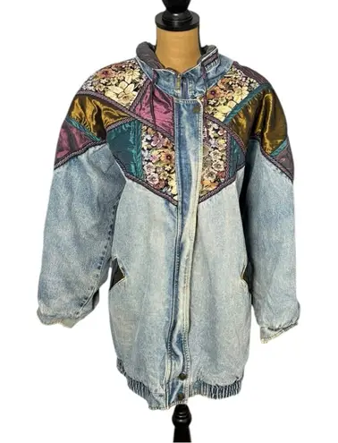 Current Seen Y2K Denim Jacket Womens Plus 22 Tapestry Thrashed Eclectic Grandpa