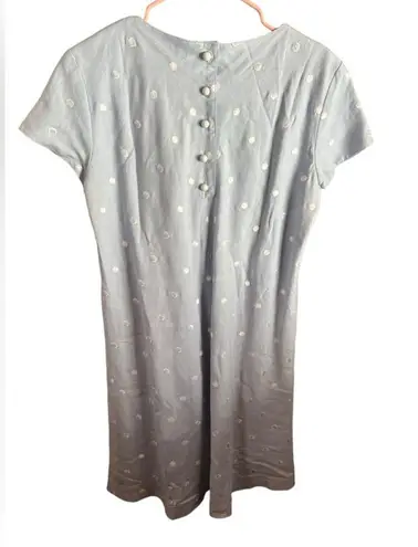 Chetta B Vintage Sheath Dress Size 12 Blue Polka Dot Print Short Sleeve *flaw*