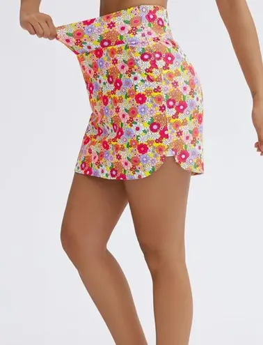 Floral Tennis High Waist Lightweight Athletic Casual Skort (skirt with pockets) Pink Size M