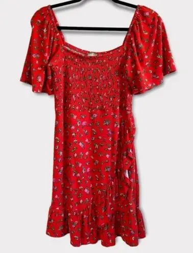 ASOS  Shirred Red Ditsy Floral Faux Wrap Dress Size 6