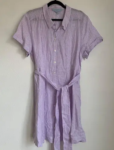 NWT Hill House 100% Linen Preppy Short Sleeve Mini Dress in Purple White Striped Size XL