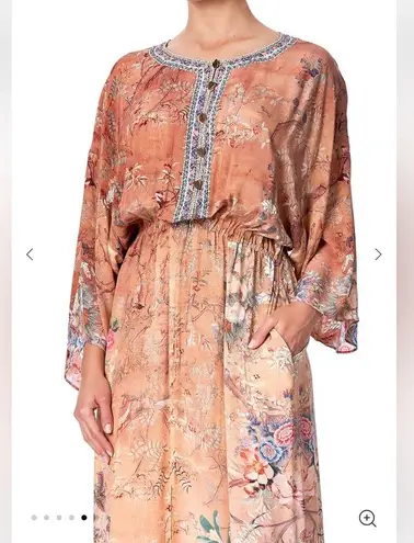 Camilla Orange Fooral Split Pocket Maxi Long Sleeve Size Small Dress