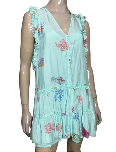 Pranella Women’s Size M Aqua Blue Coral Fish Ginger Baia Print Mini Dress Size M