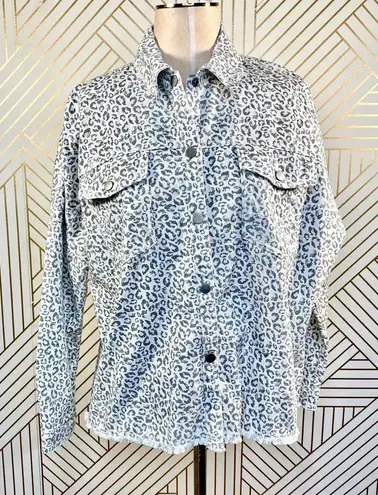 ZARA  Jacket Animal Print Overshirt Button Down Frayed Leopard Gray Size Small‎ - Image 1