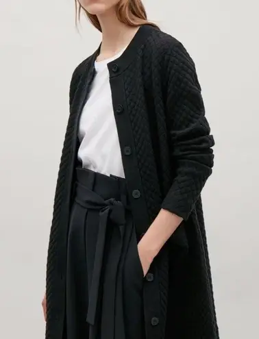 COS Black Textured Knit Longline Cardigan