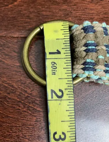 47 Woven Braided Aqua Tan Cream Belt ” End to End With Circle Metal Ring Buckle