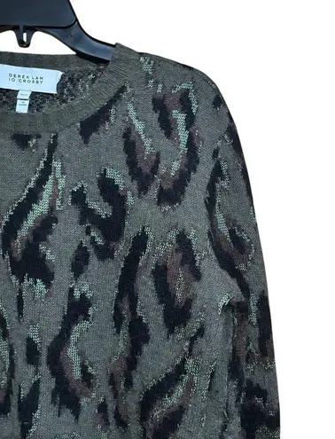 Derek Lam 10 Crosby Evan Sweater XS Green Multi Textured Leopard Alpaca Wool