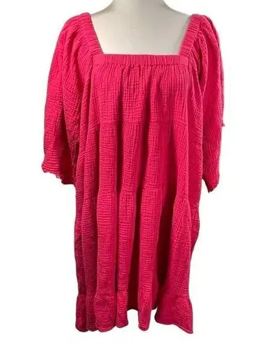 Oddy Tunic Dress Waffle Knit Square Neck Raw Edge Red Size 3XL