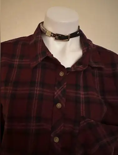 Thread and Supply  Burgundy, Purple & Blue Plaid Button Down Collard Shirt …