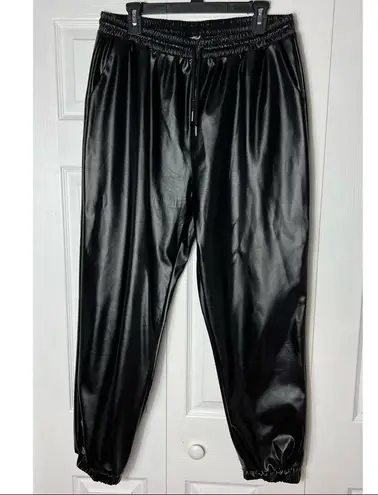 Missguided Black Solid Faux Leather Elastic Waist Joggers Track Pants Size 14 XL