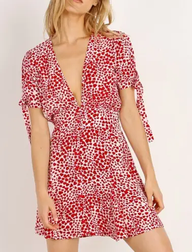 Rue Stiic Laguna Mini Dress Red Hearts Size Small Tie Sleeves