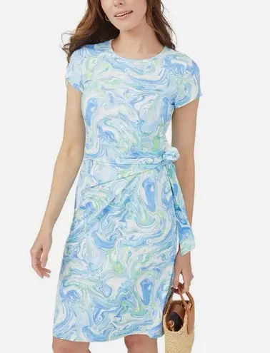 J. McLaughlin • Elora Dress in Blue/Green Marblehead swirl print Catalina Cloth