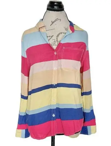 Velvet Heart  Womens Button Down Shirt Size Small Striped Colorful Long Sleeve