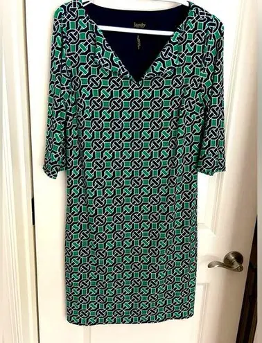 Laundry by Shelli Segal  Women Green Blue Geometric Print 3/4 Sleeves Size Small