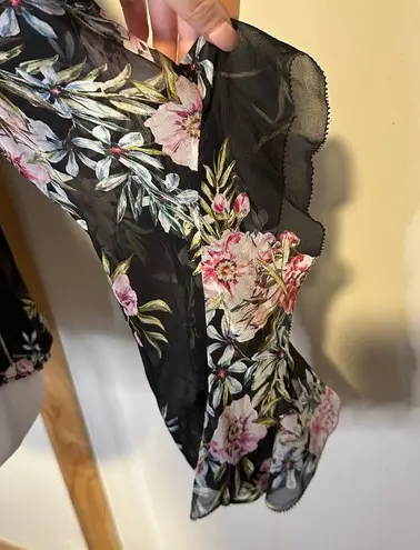 Intermix black floral sheer long bell- sleeve top size S