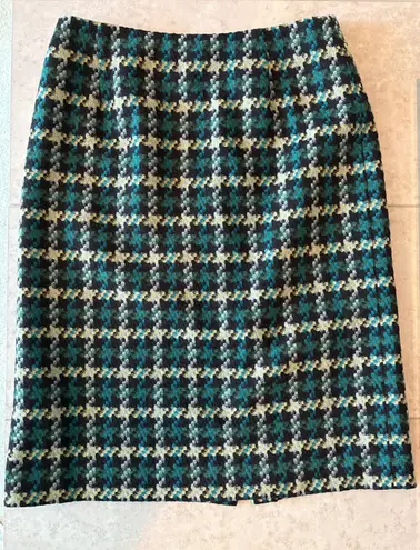 Pendleton Wool Skirt Size 10 Houndstooth Tweed Teal Black Vintage Made in USA - Image 1