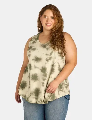 Terra & Sky Womens Tank Top Size OX 14W Longer Length Loose Fit Green Beige New