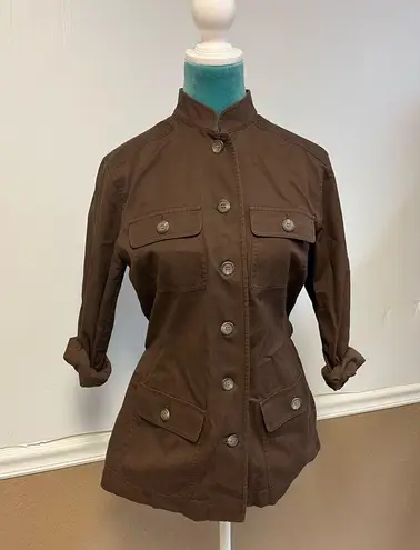 Kate Hill Belted Utility Jacket – Brown Military Style | Size S | Cargo Pockets