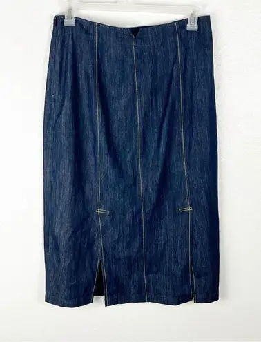 MetroStyle Blue Denim Modest Side Zipper Back Split Skirt, Size 12