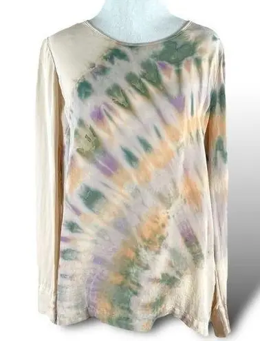 Raquel Allegra 100% Silk Blouse Tie Dye Ink Blot Size 1 Made in LA Nude Neutral