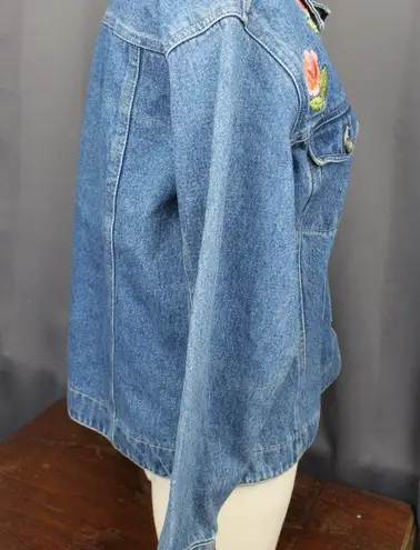 Bill Blass Vintage Embroidered Denim Jean Jacket Large Petite