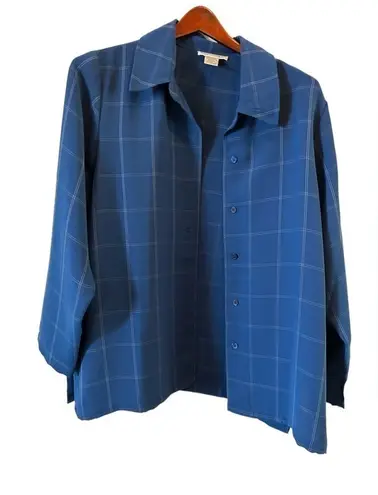 Jessica London size 1X open front blue plaid type shirt