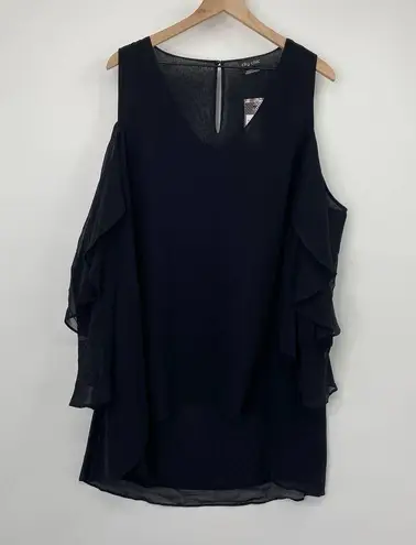 City Chic Chiffon Ruffled High Low Tunic Blouse Cold Shoulder Cascading NEW L