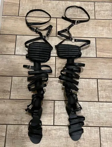 Over The Knee Gladiator Sandals Summer Boots Buckle Strap Tight High Sandals Boots Black Size 6