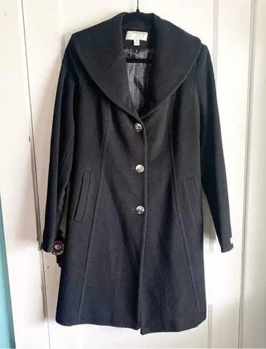 Anne Klein Wool Cashmere Blend Midi Length Large Rounded Neckline Pea Coat Black