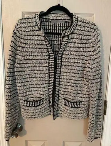 360 Sweater eyelash striped cardigan with oversized hook & eye closure. Size M. Size M - Image 1