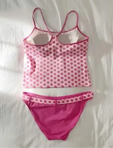 Jag Vintage Y2K Belted Retro Polka Dot Tankini Swim Set Pink Size M/L Size M