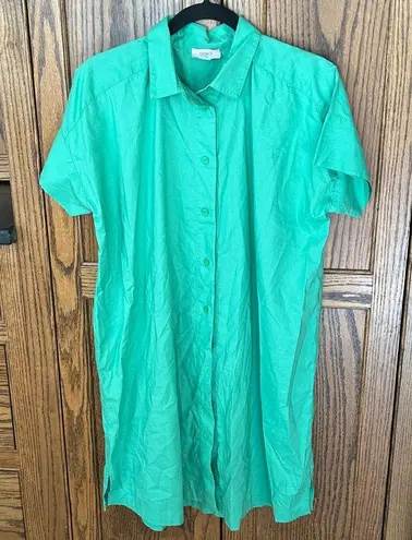 Loft Cotton Button Down shirt dress Showgirl Mint Sea Green casual coastal Small