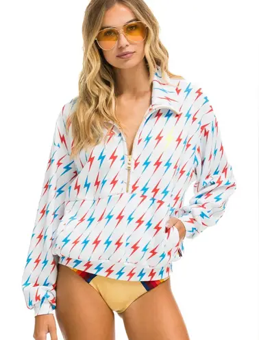 Aviator Nation BOLT EMBROIDERY FLEECE HALF ZIP SWEATSHIRT size small WHITE NWOT