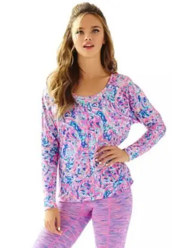 Lilly Pulitzer  Luxletic Top‎ Multi La Playa Long Sleeve Purple Pink Size Medium