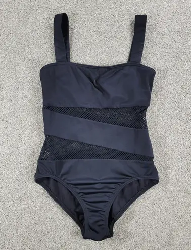 Carmen Marc Valvo One Piece Swimsuit Womens 6 Black Mesh Inset Cutout Swim Beach