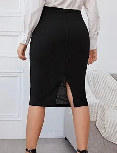 ZARA Black Knit Stretch Silver O-Ring Front Zipper Fitted Pencil Skirt NEW