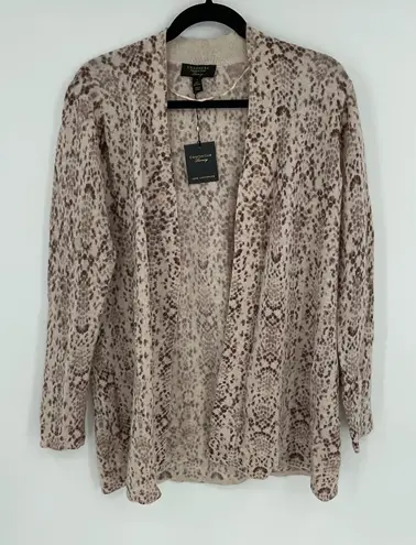 Charter Club Luxury Snakeskin Print 100% Cashmere Open Front Cardigan Sweater S