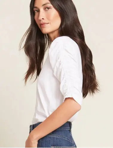 Veronica Beard Waldorf Ruched-Sleeve T-Shirt in White XS