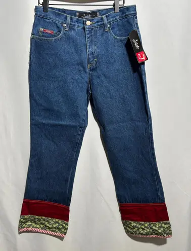 NWT VTG Y2K Jeans Artsy Boho Patchwork Retro Deadstock Mid Rise Size 7/8 Hippie Blue Size M