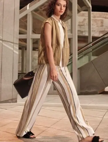 Lafayette 148 New York Hester Striped Wide-LegPull On Viscose Pants Sz M