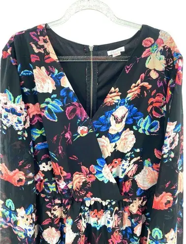 Xhilaration   Women's Black Floral Long Sleeve V-neck Dress size XXL NWT Romantic