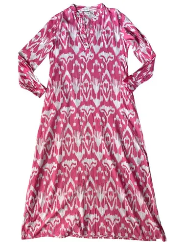 LIVRO Oversized Classic Kurta Caftan Ikat Pink & White Pockets Size XS