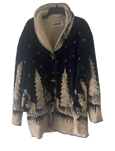 Country Woods Vintage 90s Women's Size XL Fleece Mountain Elk Woods Toggle Coat Blue