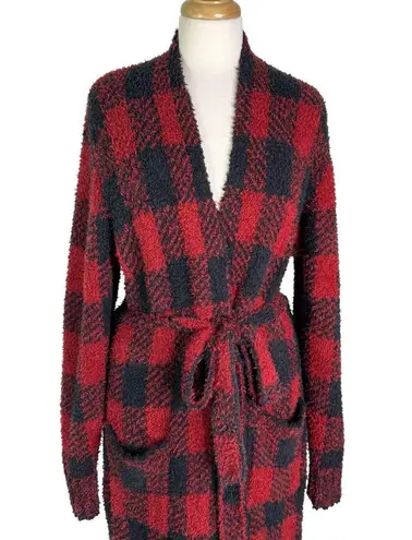 SKIMS NWT Knit Unisex Belted Robe Brick Buffalo Plaid Red Black Size S/M